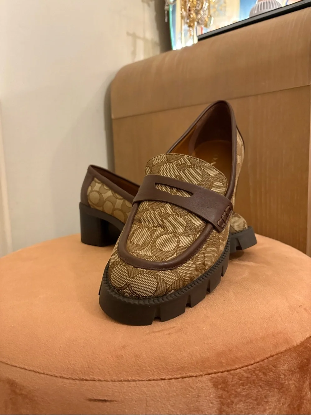 Coach Brown Signature Canvas Lug Sole Loafers